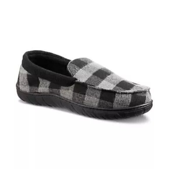 Totes Toasties Men's Memory Foam Gray Checkered High Back Slippers XLarge 11-12 - Picture 1 of 8